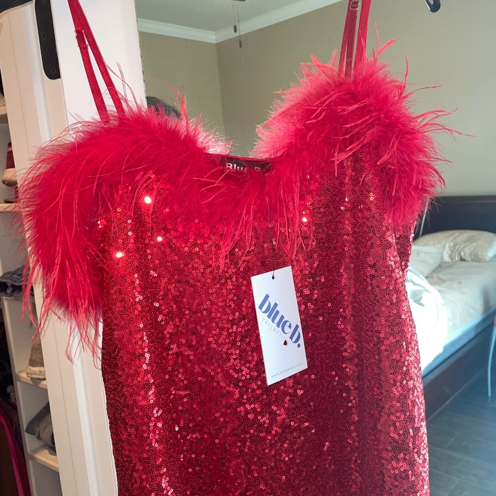 Red Sequin Feather Top